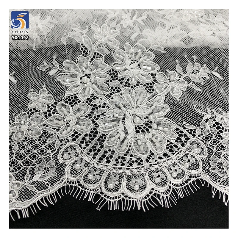 YX1098 High Quality Bridal African White Pearl 3D Lace Fabrics Eyelash Lace High-End Heavy Beads Luxurious Wedding Fabrics 3D - 图片 3