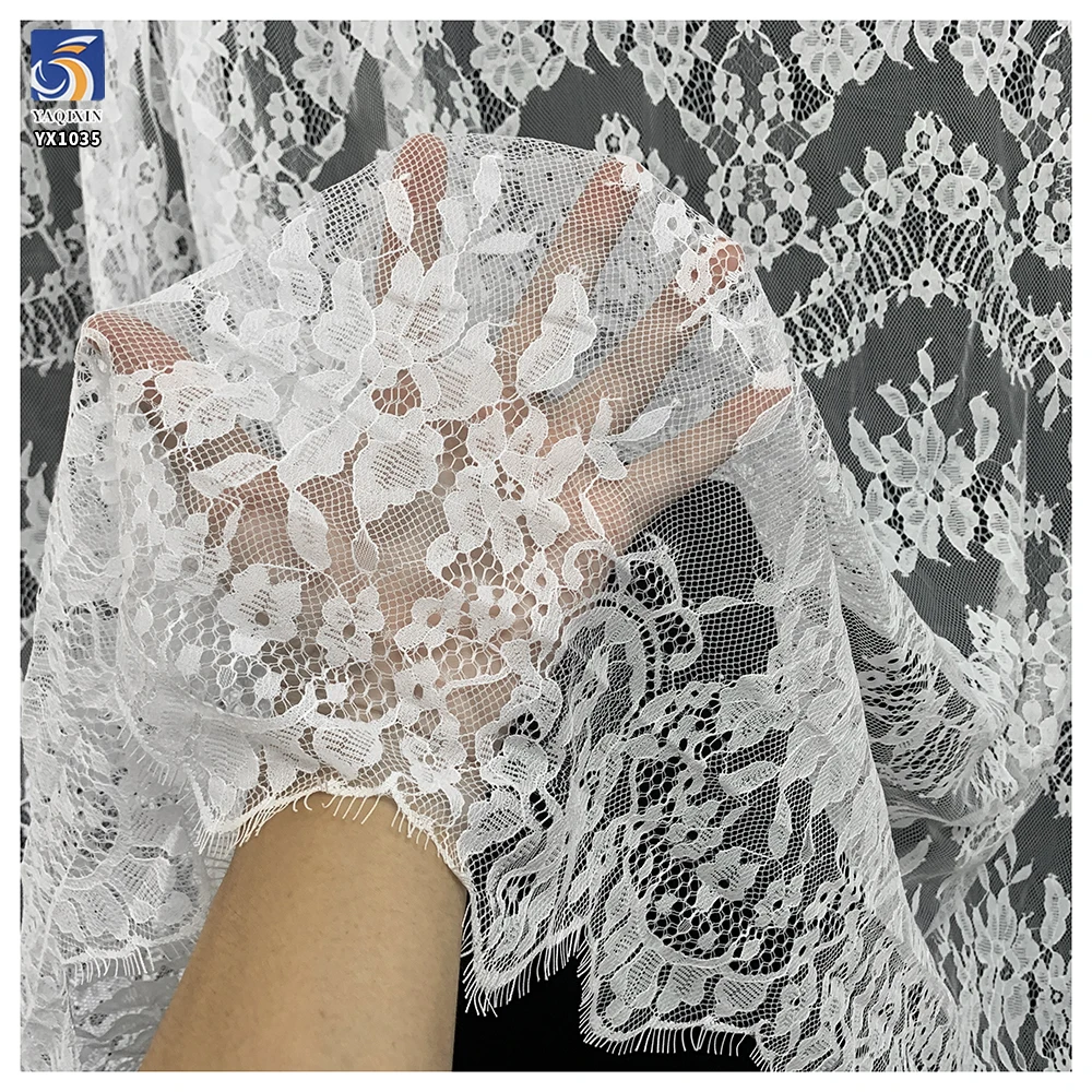 YX1035 China Customizable Eyelash Lace Fabrics Polyester French Inexpensive Florals Textile Eyelash Lace Fabrics 10 Yards - 图片 2
