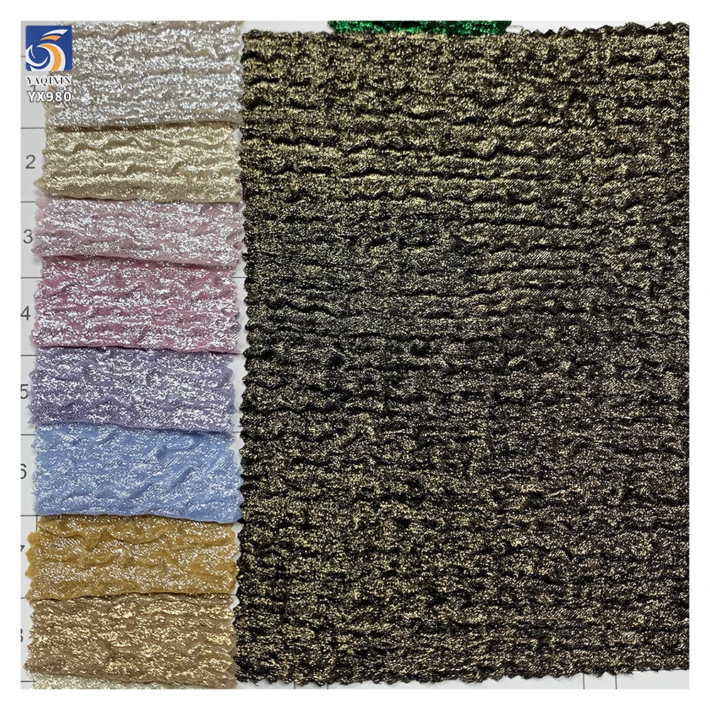 YX980 105gsm New Technology Gold Foil 100% Polyester Chiffon Crinkle Bubble Wrinkled Fabric for Women's Top Crepe Fabrics - 图片 4