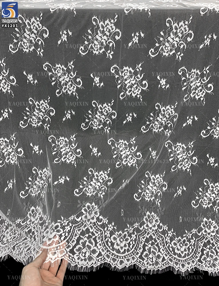 YX1207 2026 Turkish Wedding Bride Lace Fabric Competitive Prices 10 Pieces Low Moq White Tulle Lace Eyelash Fabric 300*150CM - 图片 6