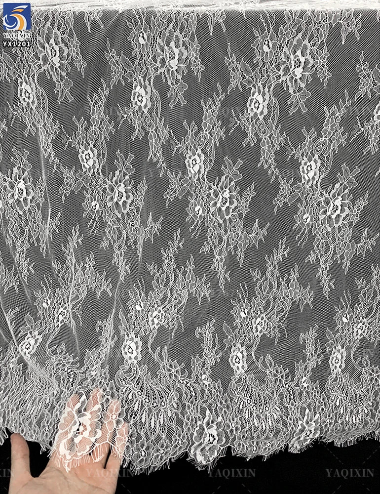 YX1227 Super Popular High Quality Eyelash French Lace Fabric for Bridal 100 Nylon Woven White Eyelash Lace Fabric Textile - 图片 5