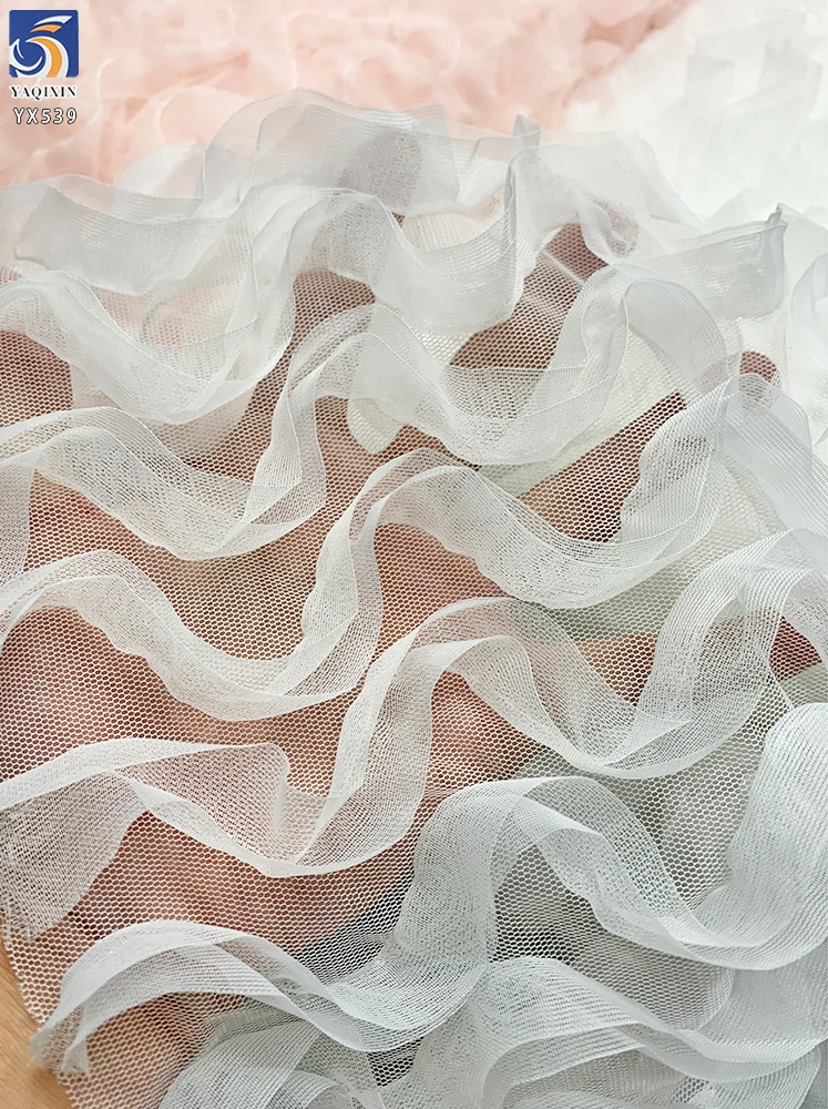 YX539 2025 New Design White 100 Polyester 3D Wave Embroidery Tulle Net Mesh Fabric for Children's Wear - 图片 4