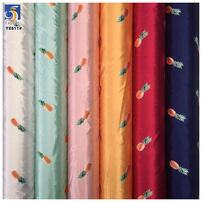 YX611 OEM Customized 100% Polyester Cartoon Fruit Strawberry Pineapple Digital Print Satin Fabric for Girls Dress - 图片 5