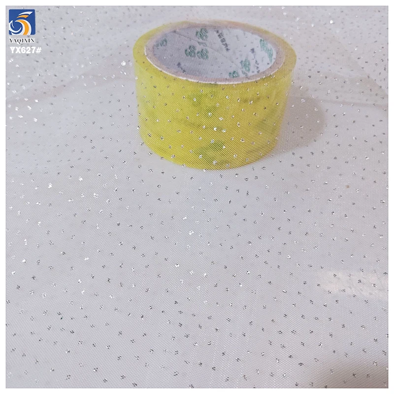 YX627 Non-Falling Silver Sparkle Glitter Wedding Dress Fabric 100% Nylon Glitter Tulle Mesh Fabric for Bride - 图片 6