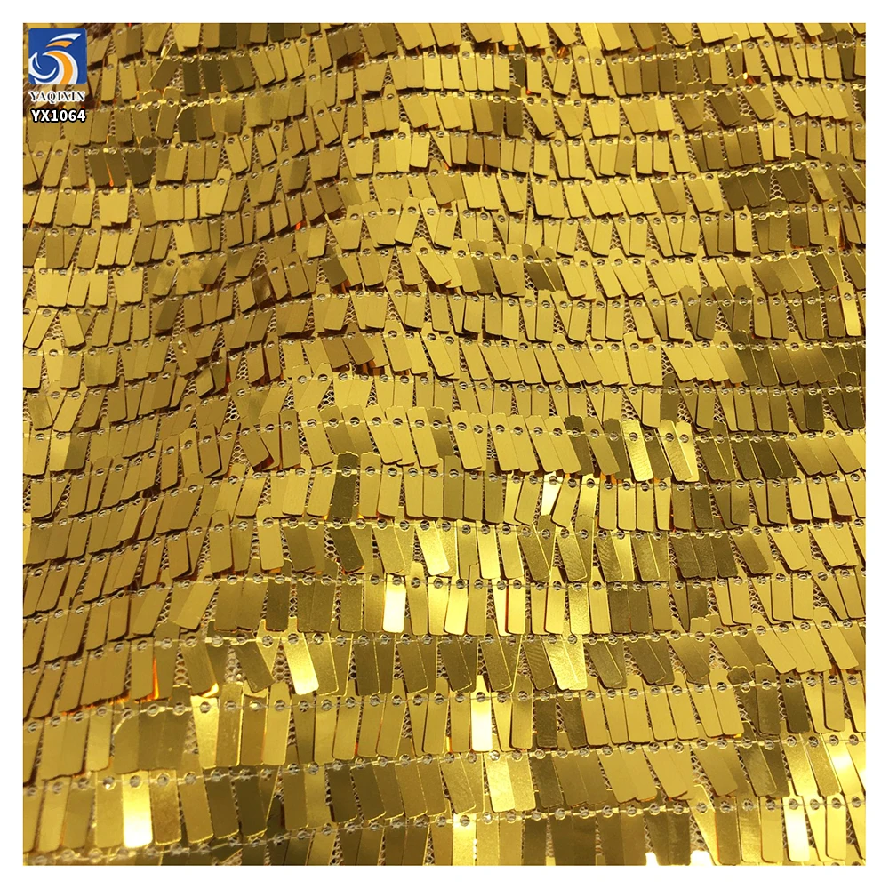 YX1064 3*9mm Size Metallic Glitter Gold Sequins Fabric for Evening Dresses 400gsm Heavy Shiny Sequin Fabric Sales 5 Yards - 图片 4