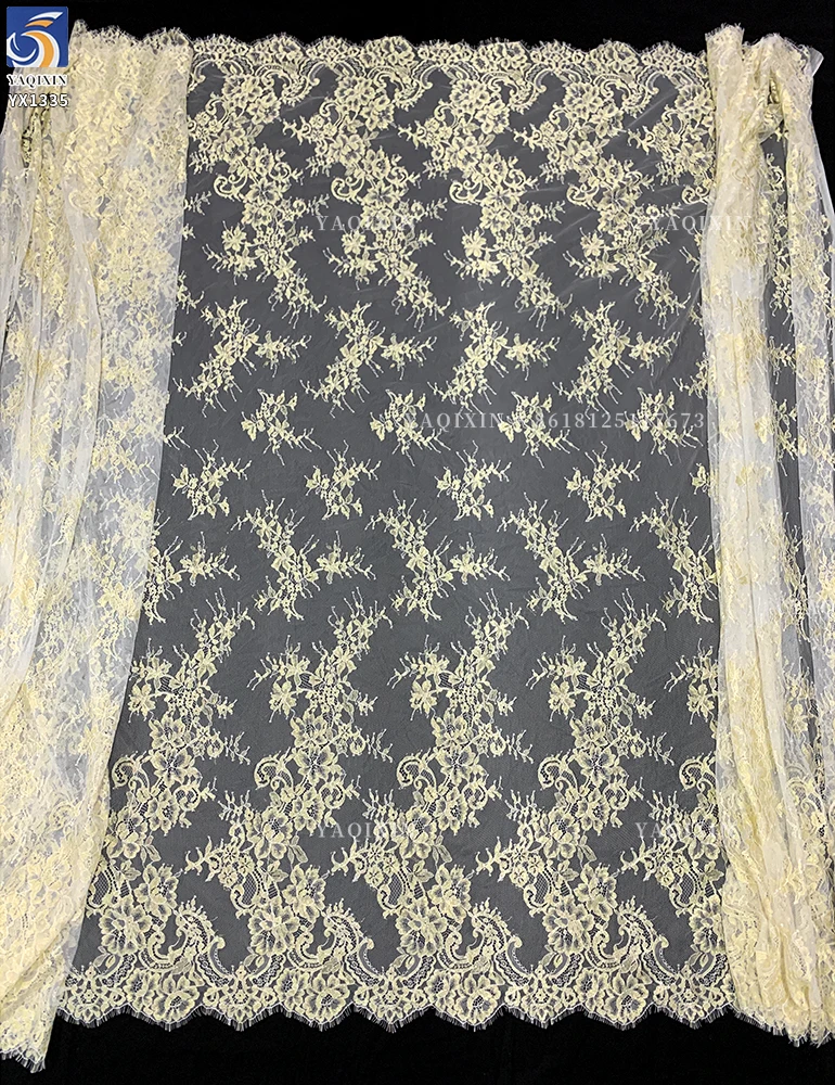 YX1335 European Style Designer Latest Popular 2026 French Lace Fabric Eyelash Custom Dyed Gold Mesh Lace Fabric for Woman - 图片 4