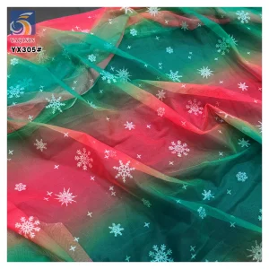 YX305-1 Non-shedding Glitter Rainbow Snowflakes Tulle Fabric Polyester Mesh Christmas Holiday Fabric for Kids