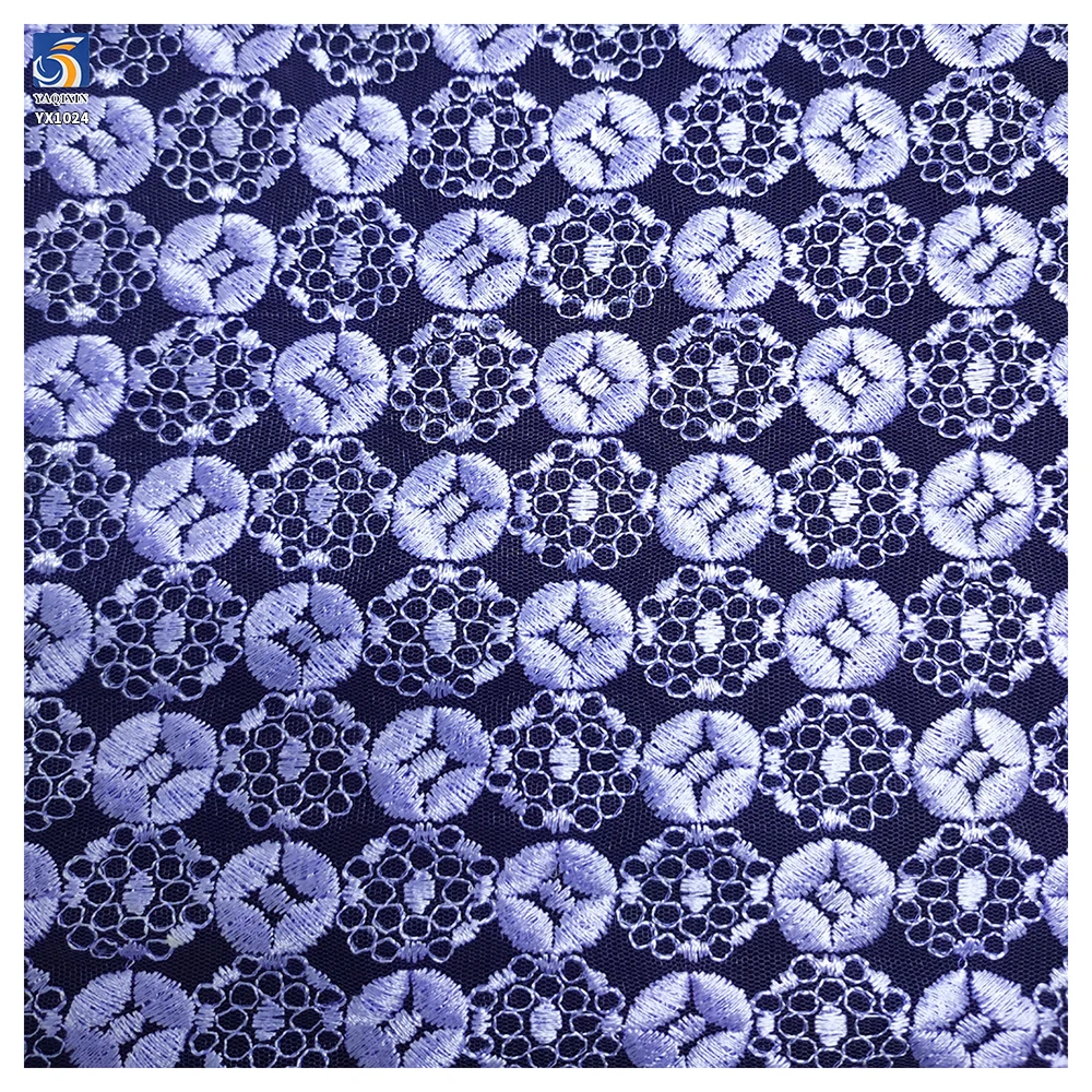 YX1024 Customer's Luxury Brand Logo Embroidered Tulle Fabrics 300 Yards of 3-Day Pattern Custom Embroidered Mesh Fabric - 图片 4