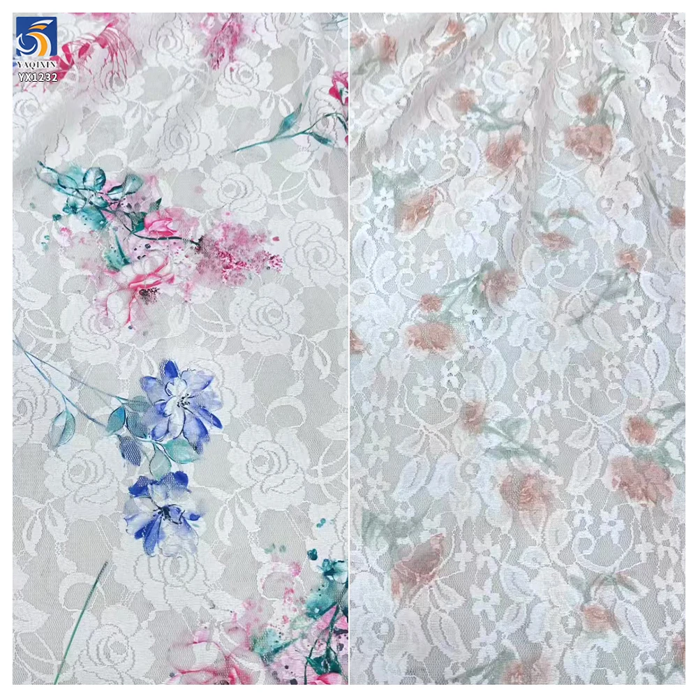 YX1232 2 Yards Color Digital Printing Large Rose Flowers Lace Fabrics Embroidered French Dress Chantilly Lace Fabric 2026 New - 图片 2