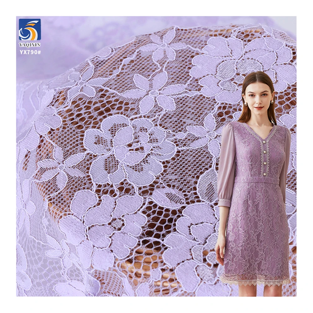 YX790 Women's Lace Dress 120gsm Heavy Luxury Bone Silk Cotton Strand 70 Nylon 30 Cotton Woven Chantilly Eyelash Lace Fabric