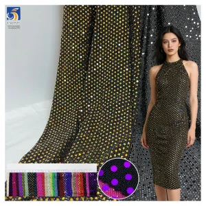 YX1279 130gsm New Arrival Nylon Spandex Stretch Laser Lurex Iridescent Sequin Fabric With Silver Dots for Party Dress Stretch