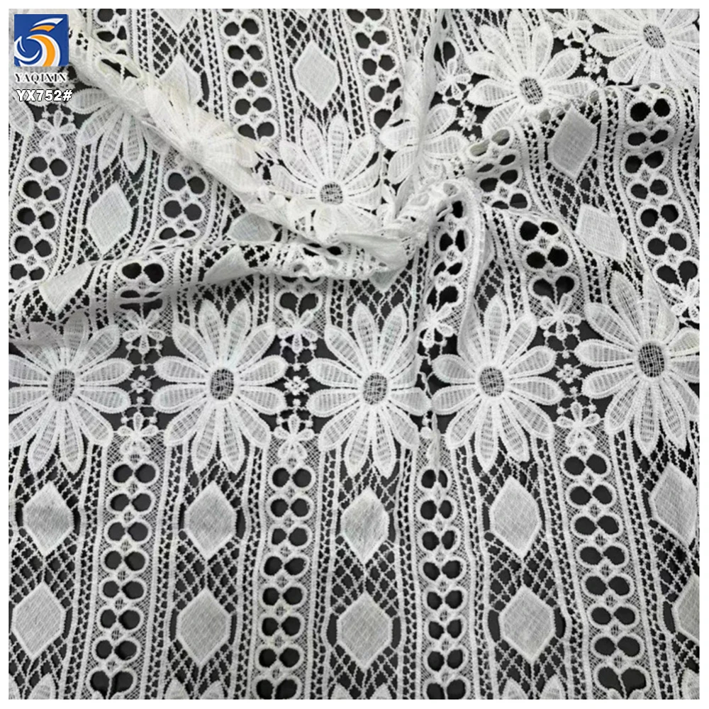 YX752 2025 Latest Water-Soluble Lace Embroidery Water-Soluble Fabric Geometric Flower Pattern Milk Silk Lace Fabric - 图片 6
