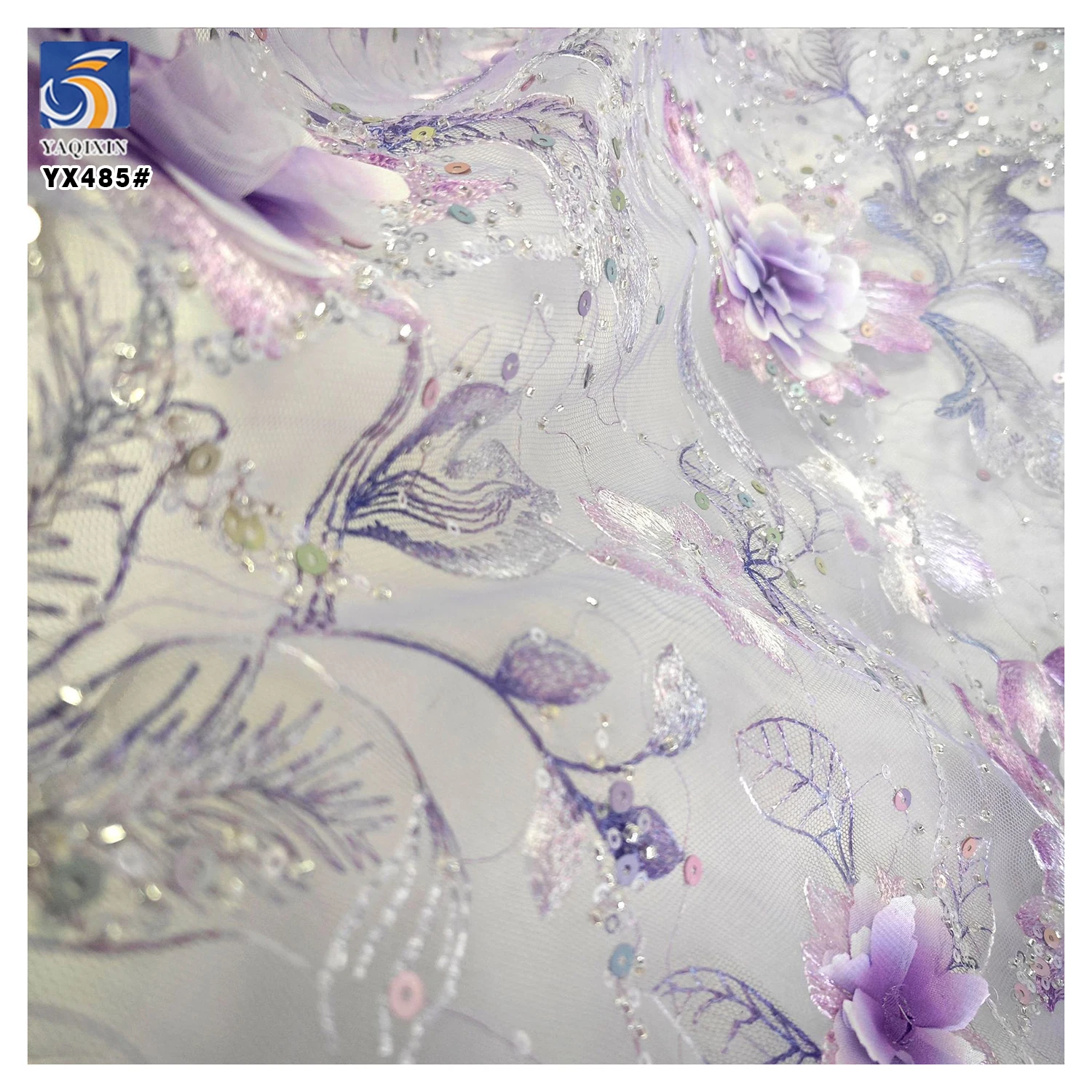 YX485 Bridal Lace Fabric Wholesale Dubai Fabric Bridal Lace Colored Lace Fabrics With 3D Flower Sequins - 图片 3