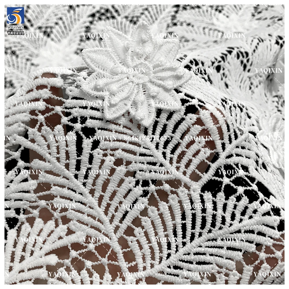YX1211 Summer Leaves Tropical Style Clothing Lace Fabric Water-Soluble White Dress Hand 3D Embroidery Flowers Fabric Milk Silk - 图片 3