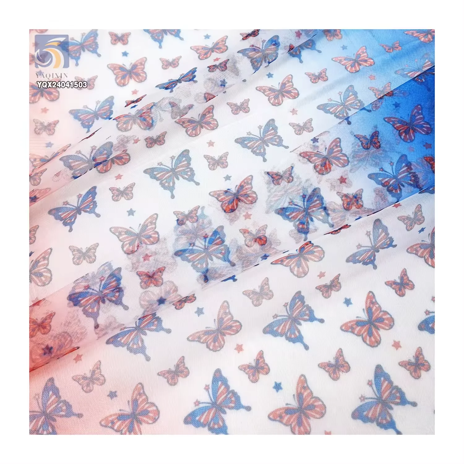 American Independence Day Custom Butterfly Pattern Soft Polyester Gradient Digital Print Tulle Fabric - 图片 6