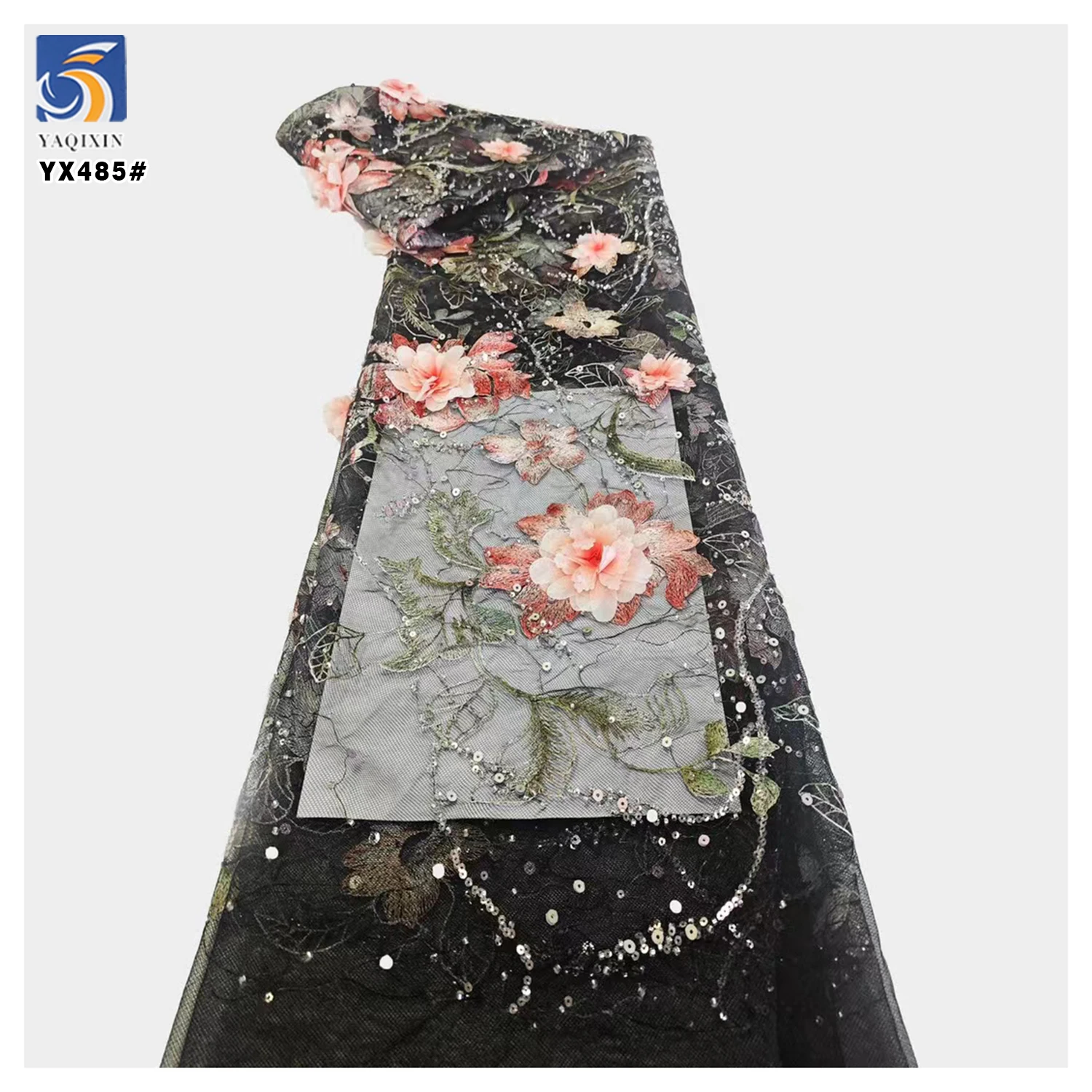 YX485 Bridal Lace Fabric Wholesale Dubai Fabric Bridal Lace Colored Lace Fabrics With 3D Flower Sequins - 图片 5