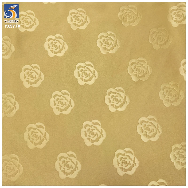 YX577 Luxurious Rose Pattern Jacquard Gold Satin Fabric 97 Polyester 3 Spandex Stretch 3D Embossed Satin Fabric - 图片 4