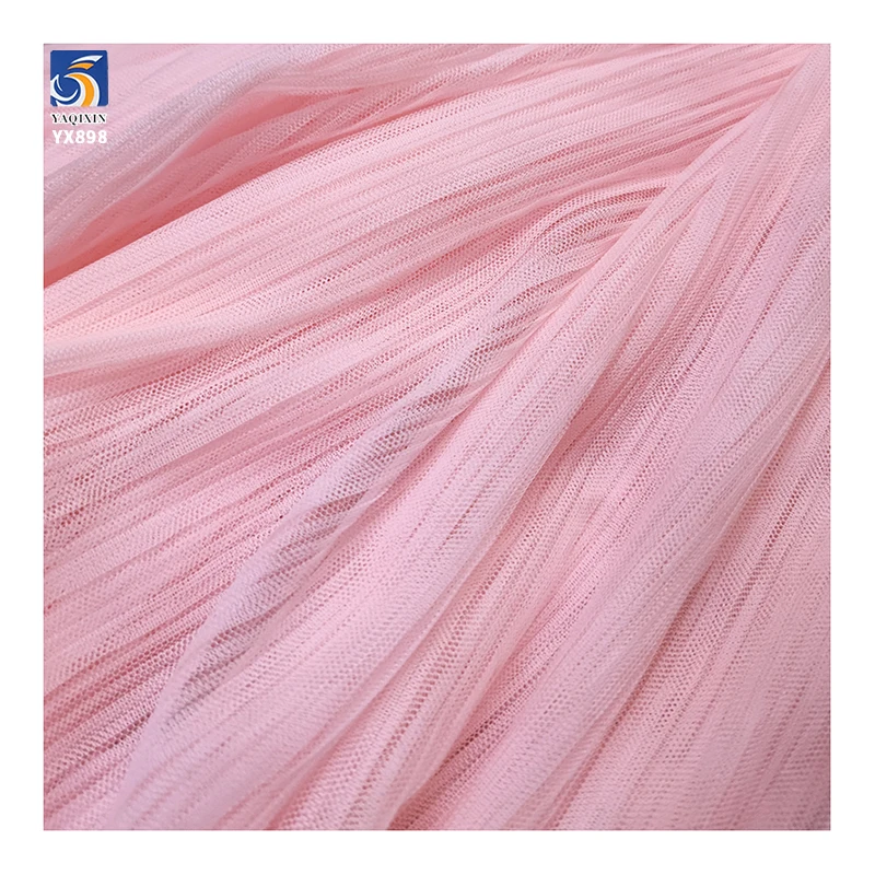 YX898 Cheap Wholesale Polyester Knit Pleat Fabric 2MM Small Size Pleated Mesh Tulle Fabric for Clothing Woman's - 图片 3