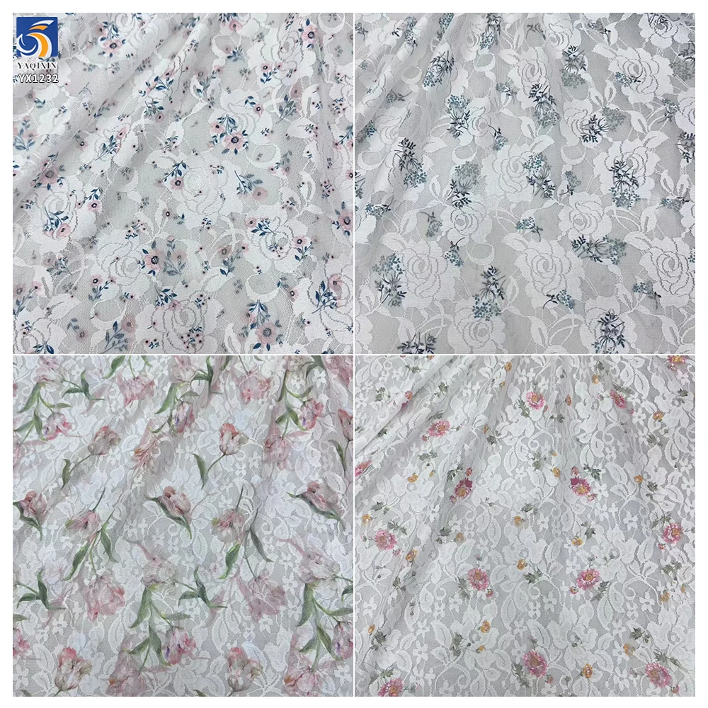 YX1232 2 Yards Color Digital Printing Large Rose Flowers Lace Fabrics Embroidered French Dress Chantilly Lace Fabric 2026 New - 图片 5
