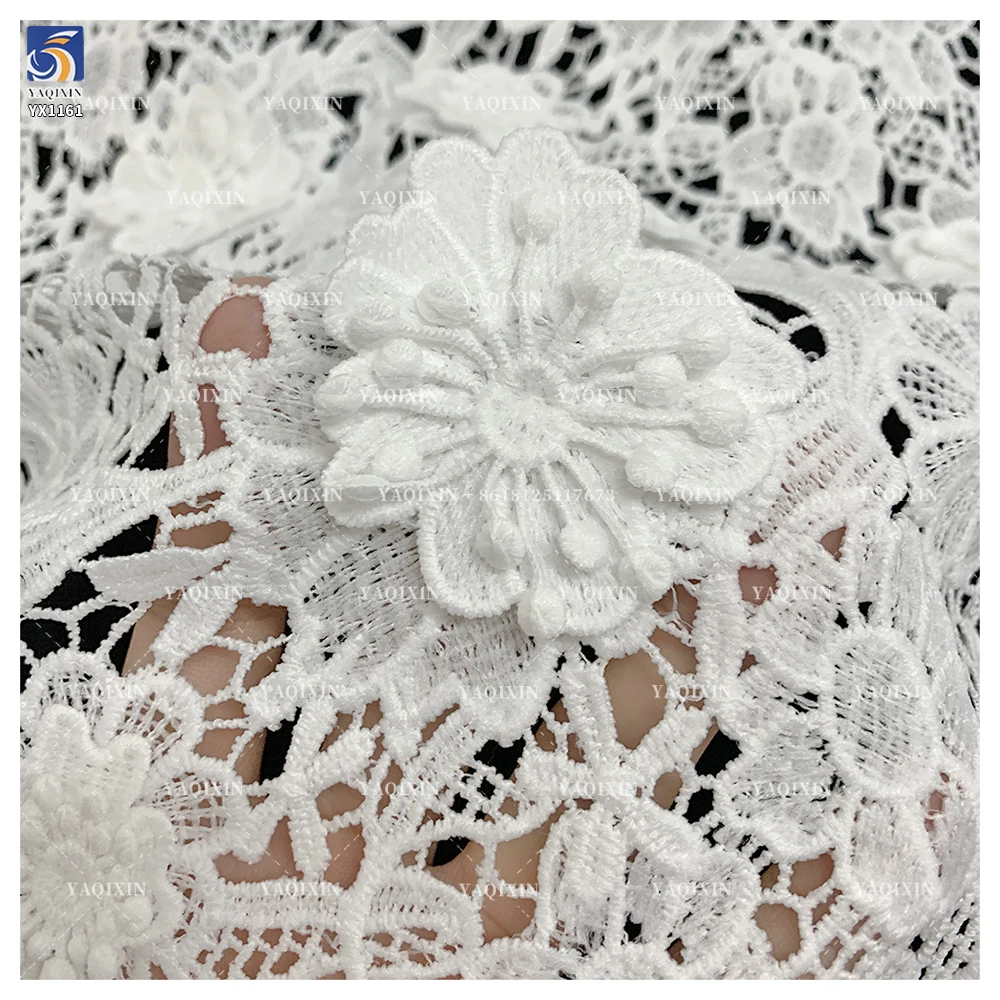 YX1161 2026 Embroidered Lace Fabric Water Soluble 100 Polyester Net 3D Florals Luxury Lace Fabric White for Clothes - 图片 5
