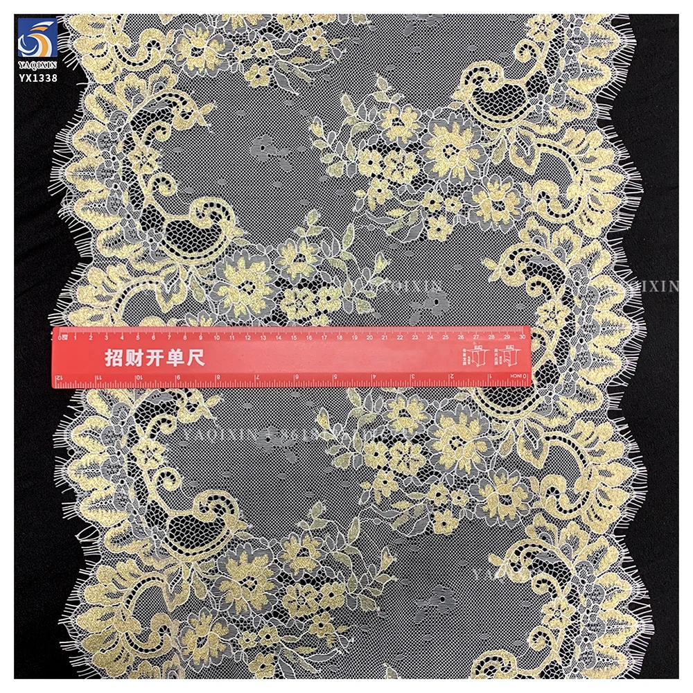 YX1338 Size 300cm*20cm Luxury Embroidered 2026 Dubai UAE Wedding Dress Gold Eyelash Lace Fabric for Garment Accessories Trim - 图片 4