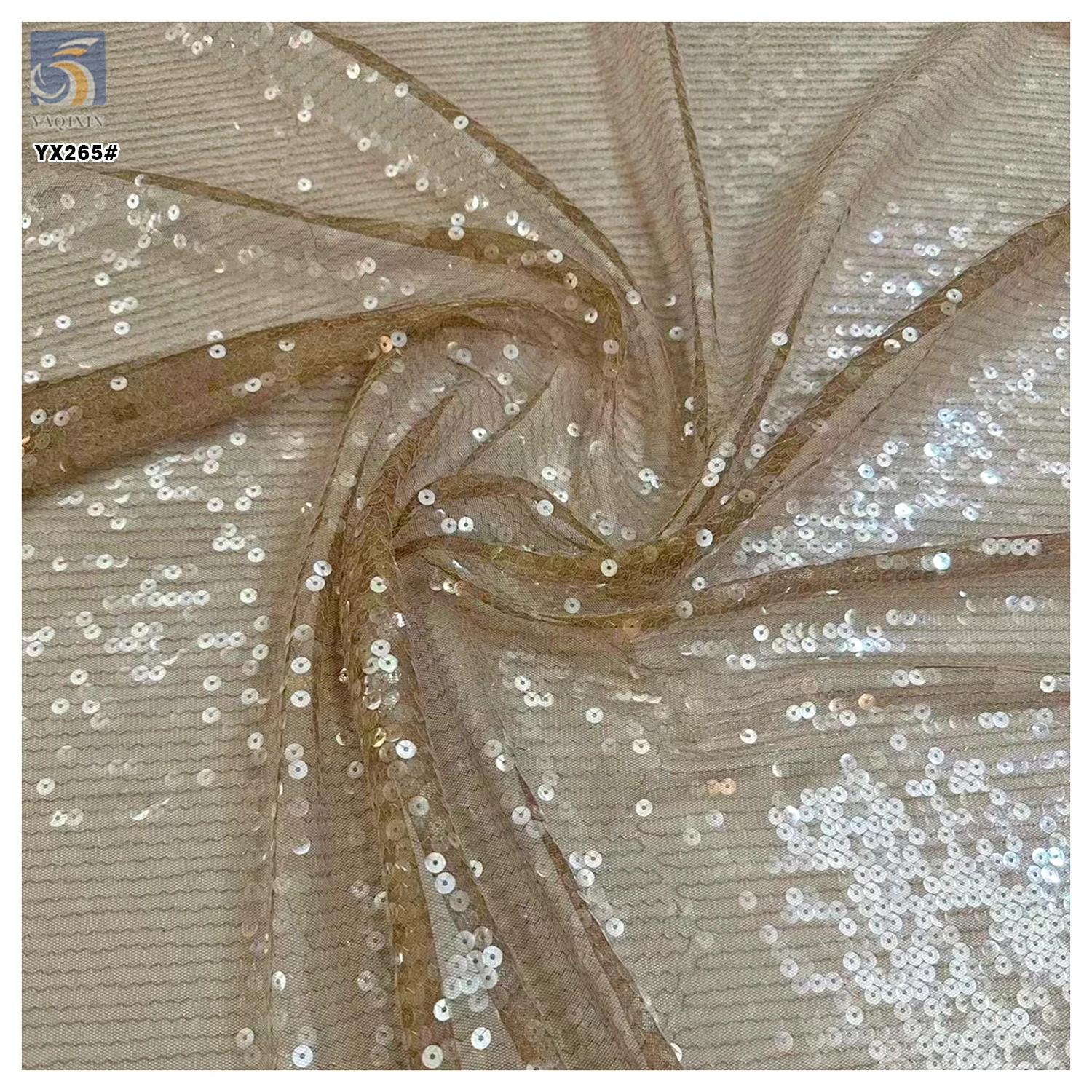 YX265 Factory 300gsm Polyester European Wedding Dress Gown 5mm Sheer Crystal Sequin Embroidery Fabric - 图片 5