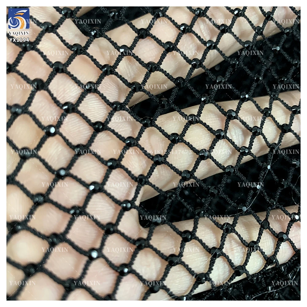 YX1194 2026 New Hot 3D Colored Brilliant Diamonds Stones Stretch Net Mesh Fabric Wholesale by Roll for Dance Skirt - 图片 6