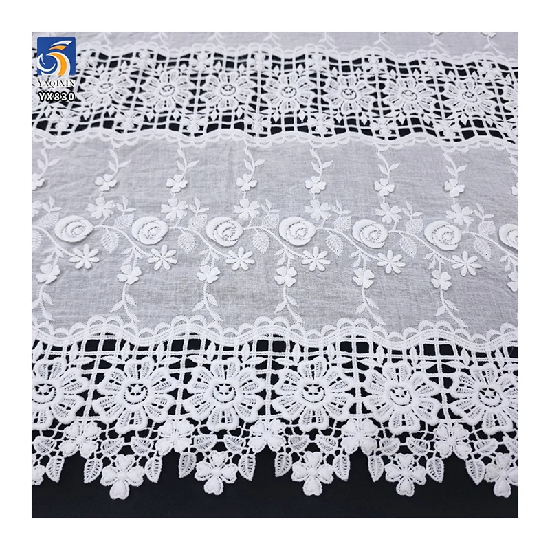 YX830 High-end High Quality 150gsm 100% Cotton Embroidery Water Soluble Lace Fabric Floral Cotton Fabric for Home Textiles - 图片 4