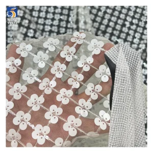 YX972 New Trends in 2026 Plaid Mesh Sequins Apparel-Skirt Fabric Four-Leaf Clover Design 5mm Matte Sequin Fabric for Garment