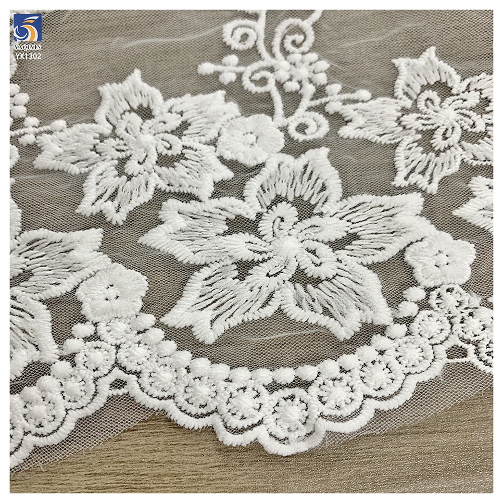 YX1302 Competitive and Inexpensive Thin Polyester White Water-Soluble Lace Embroidery Fabric 15 Yards for Girl Chinese - 图片 3