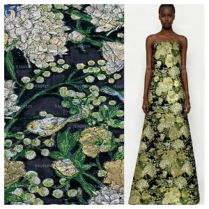 YX1166 2026 New 100 Polyester Green 3D Yarn-Dyed Jacquard Florals Fabric Nigerian Guinea Brocade Fabrics for Women