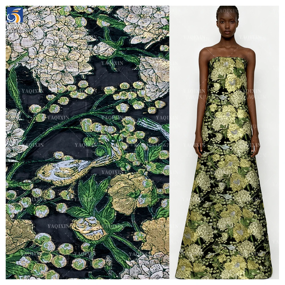YX1166 2026 New 100 Polyester Green 3D Yarn-Dyed Jacquard Florals Fabric Nigerian Guinea Brocade Fabrics for Women