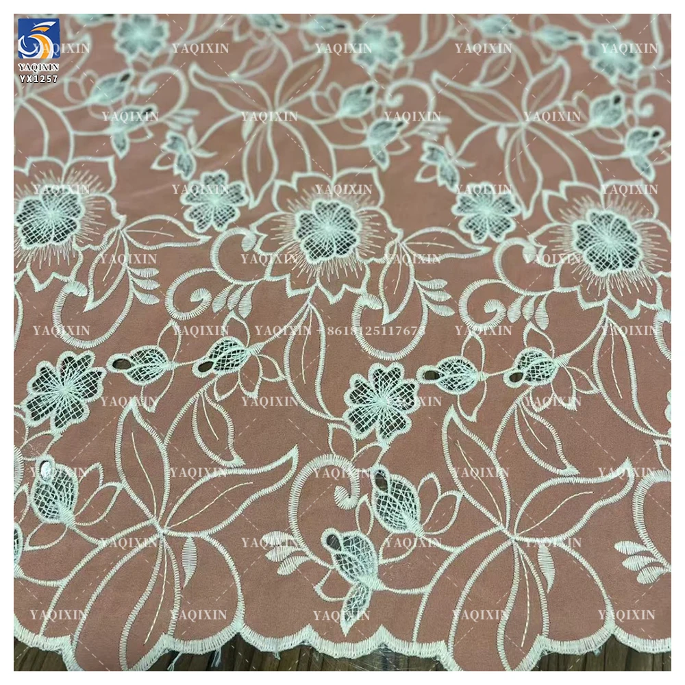 YX1257 2025 New Single-Sided Openwork Two-color Embroidered Fabric 150gsm Chiffon Water-Soluble Lace Fabric Embroidery - 图片 5