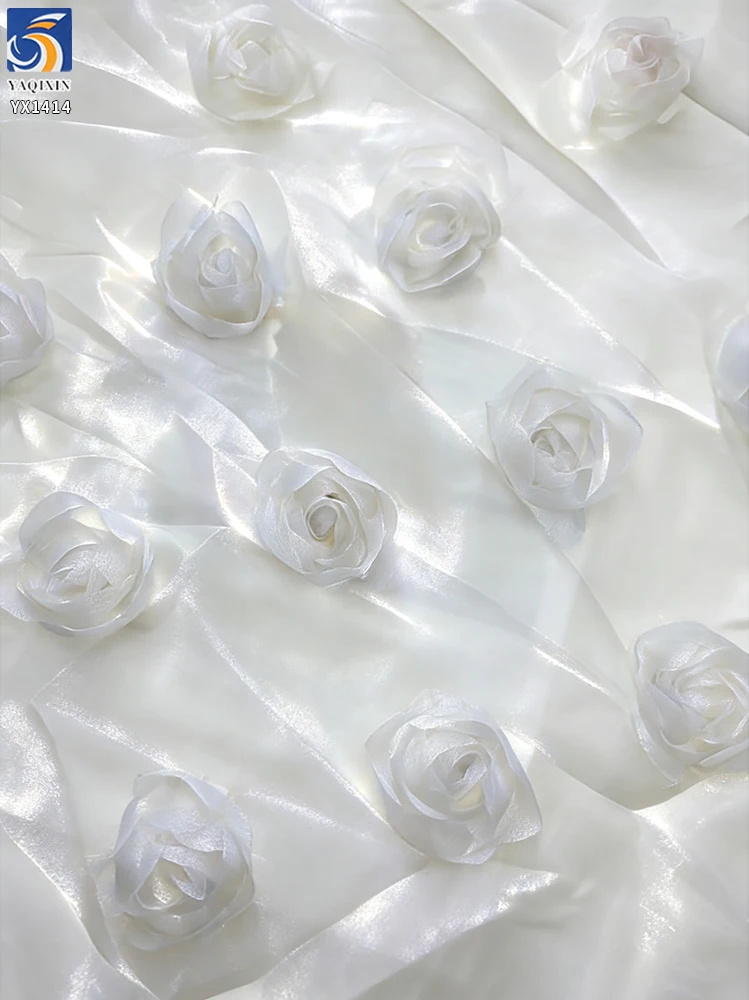 YX1414 150gsm Summer 2026 Dress Liquid Organza Rose Flower 3D Embroidery Fabric for 1 Yard - 图片 5