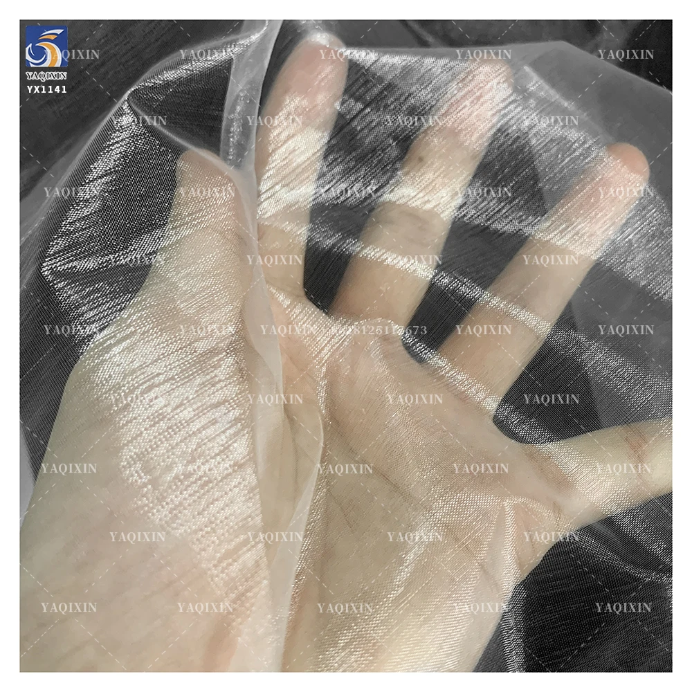 YX1141 Lightweight 22gsm Polyester Hardened Transparent Glass Gloss Organza Fabric for Formal Dress or Wedding Dress - 图片 3