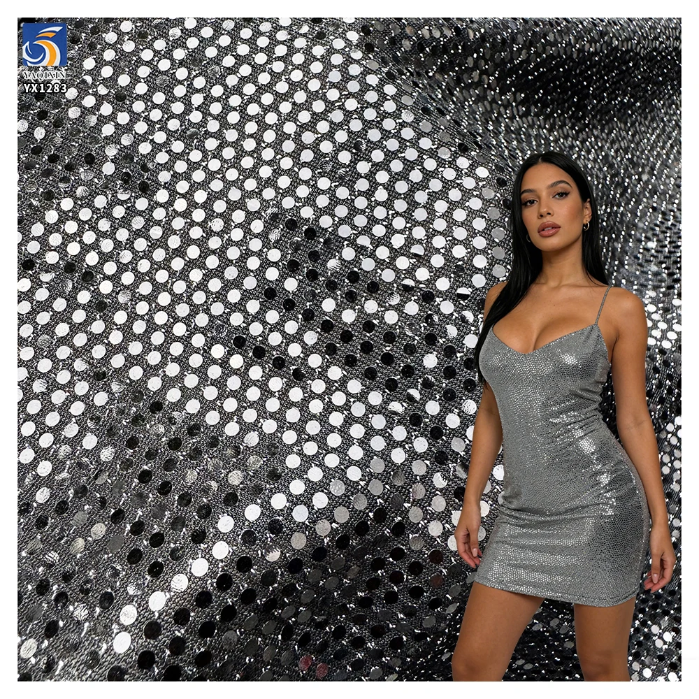 YX1283 300gsm 2 Yards Dense Solid Color Sequins Fabric Stretch Prom Dress Polka Dot Lurex Shiny Sequins Fabric