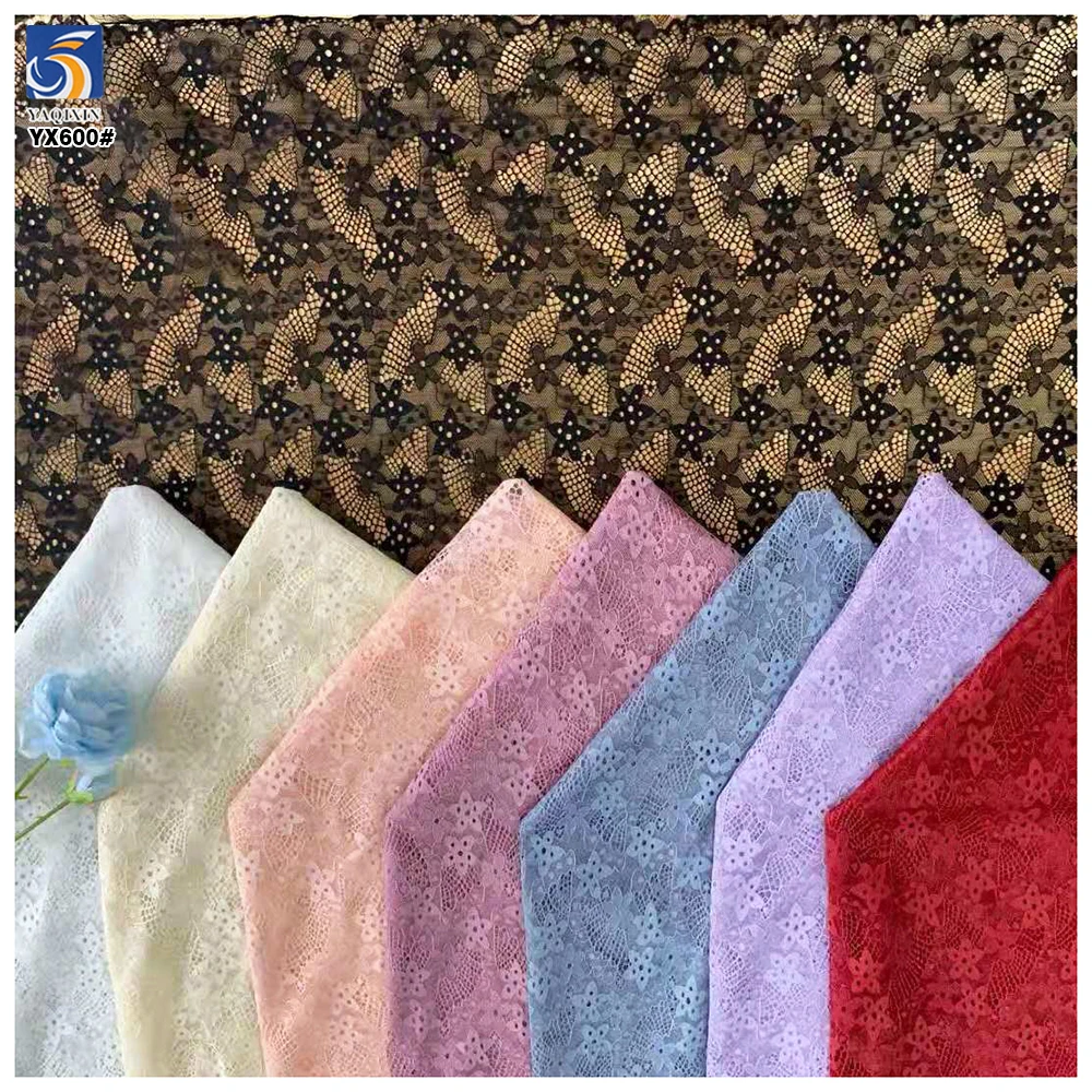 YX600 Low MOQ Cheap 100 Polyester Chantilly Lace Fabric Mesh Five-Star Lace Fabric for Home Textiles and Clothing