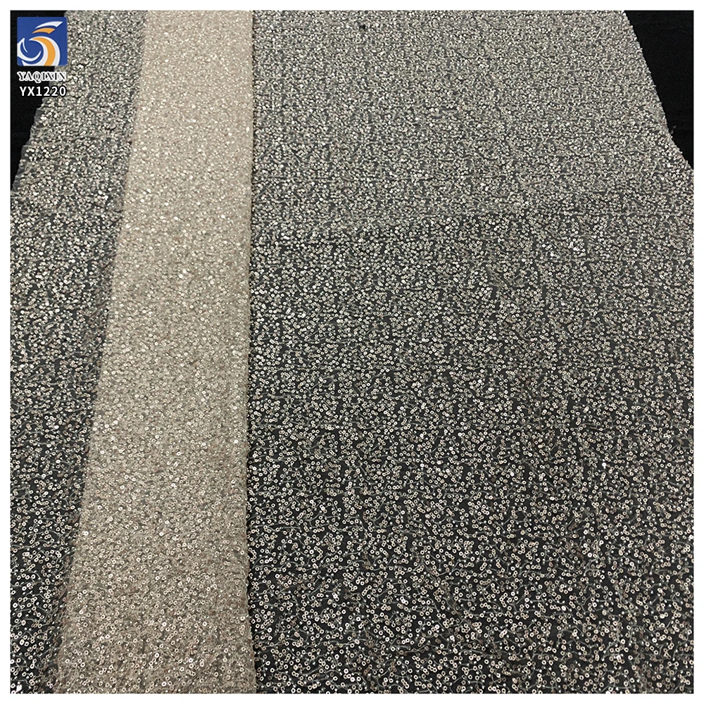 YX1220 Cheap Champagne-Colored Sequin Lace Fabric With Beaded Embroidery High Density Glitter Lace Fabric for Women - 图片 3