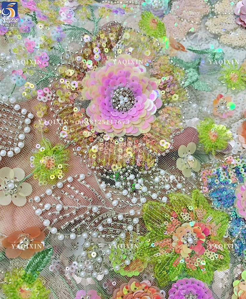 YX1322 High-Quality Custom Sequin Glitter Lace Fabric With Pearls Parisian French Fashion Clothing Lace Fabric - 图片 6