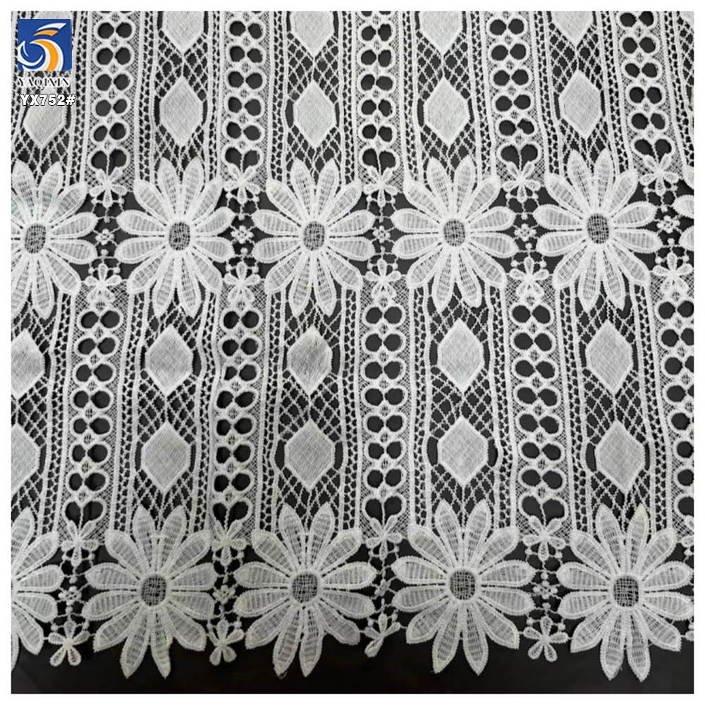 YX752 2025 Latest Water-Soluble Lace Embroidery Water-Soluble Fabric Geometric Flower Pattern Milk Silk Lace Fabric - 图片 3