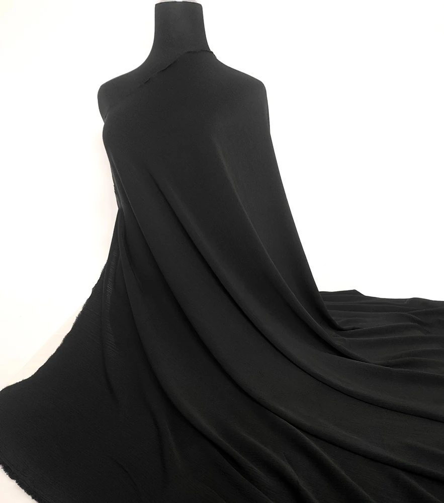 YX1133 65-Inch Width 160gsm Black Nida Wrinkle Fabric Woven 100% Polyester Soft Crepe Chiffon Arabic Clothing Fabrics - 图片 2