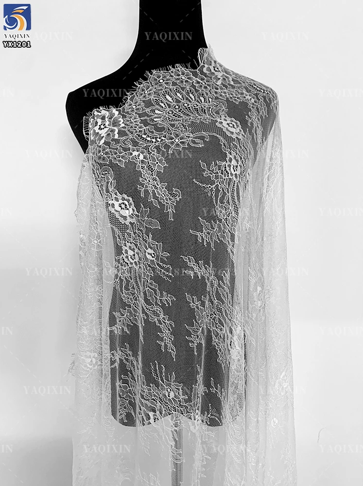 YX1227 Super Popular High Quality Eyelash French Lace Fabric for Bridal 100 Nylon Woven White Eyelash Lace Fabric Textile - 图片 6