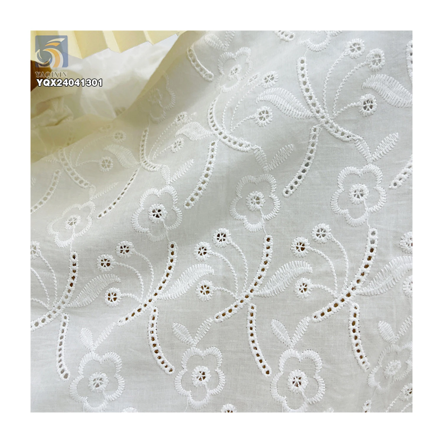 2025 Hollow Water Soluble White Cotton Lace Fabrics Floral Embroidered 100% Cotton Embroidery Lace Fabric - 图片 6