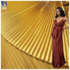 YX657 Gold Luxury Glossy Satin Fabric for Party Dress 110gsm Polyester Three-Dimensional Straight Pleated Satin Fabric
