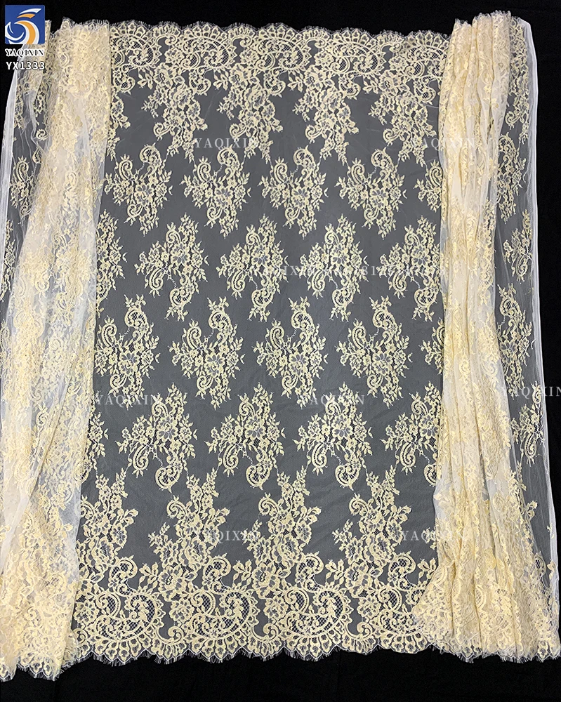 YX1333 3m*1.5m High Quality 250gsm Dubai Wedding Tulle Tissue Lace Fabric Gold Eyelash Lace Fabric for Polyester 2026 New - 图片 6