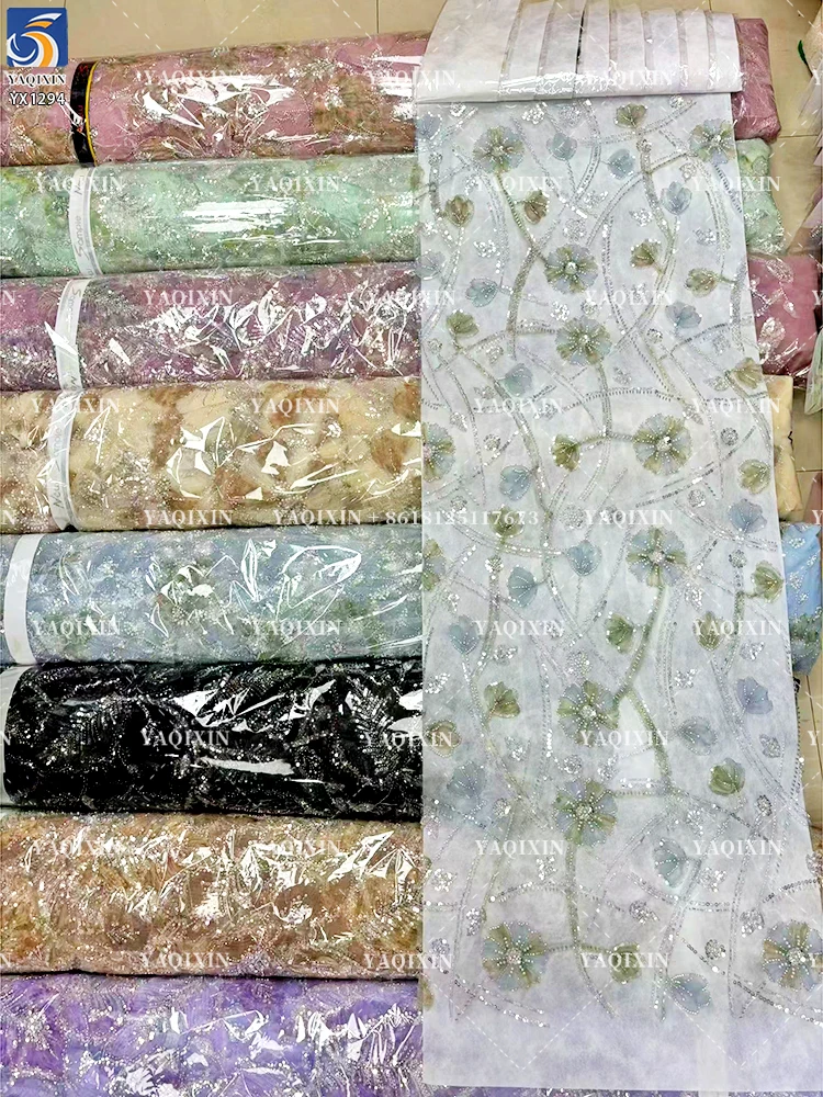 YX1294-3 400g Chinese Manufacturers Design High-End Sequin Knit Lace Fabrics for Cheongsam Sequin Glitter Lace Fabric China - 图片 5
