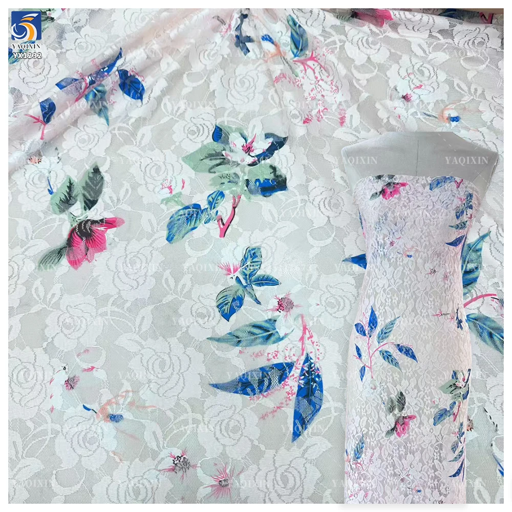 YX1232 2 Yards Color Digital Printing Large Rose Flowers Lace Fabrics Embroidered French Dress Chantilly Lace Fabric 2026 New
