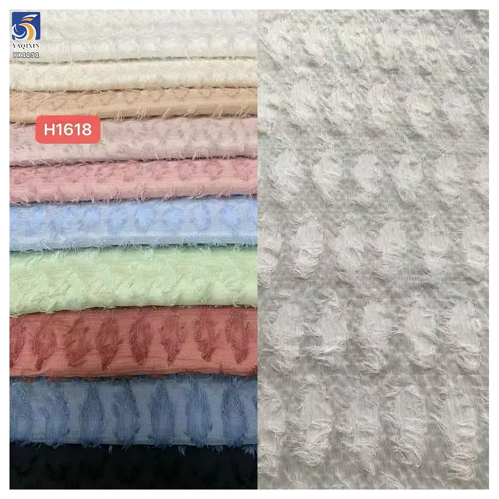 YX1251 Popular in Russia White Tassel Chiffon Jacquard Fabric Feather Design Nylon Jacquard Fabric for Dress Woman - 图片 5
