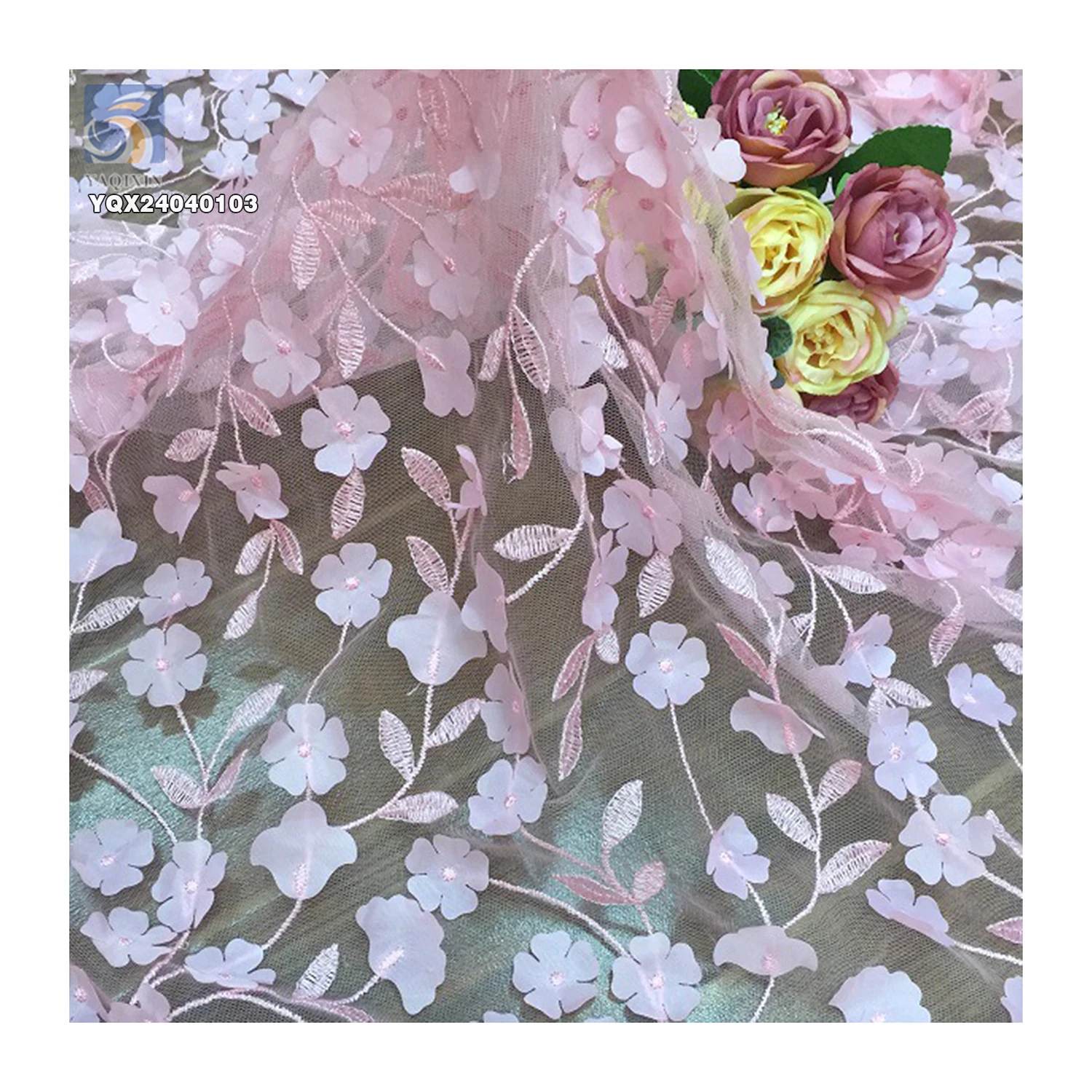 New Arrival Reasonable Price Lace Embroidery Fabric for Woman 3D Polyester Floral Fashion Fabrics - 图片 6