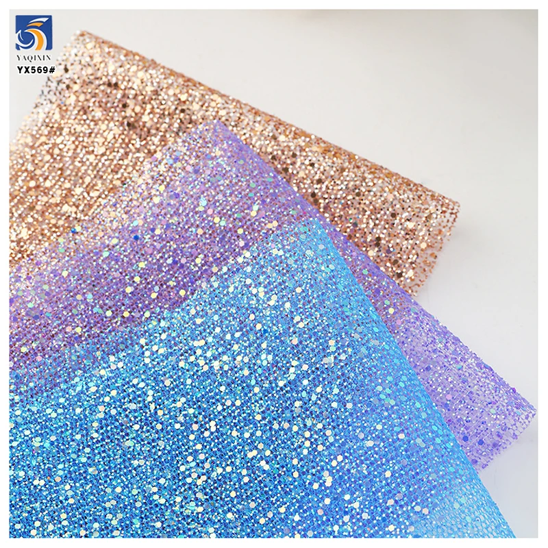 YX569 Multicolor 2025 Large Glitter Fabric Knit Mesh Sparkle Shiny Glitter Mesh Fabric for Wedding Bride Dresses - 图片 5